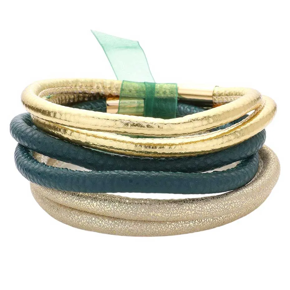 6pcs Faux Leather Tube Bangle Bracelets