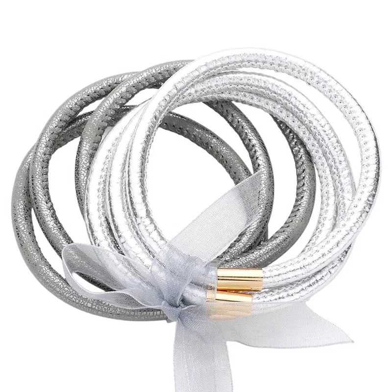 6pcs Faux Leather Tube Bangle Bracelets