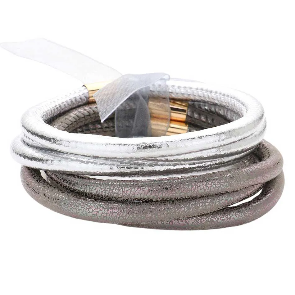 6pcs Faux Leather Tube Bangle Bracelets