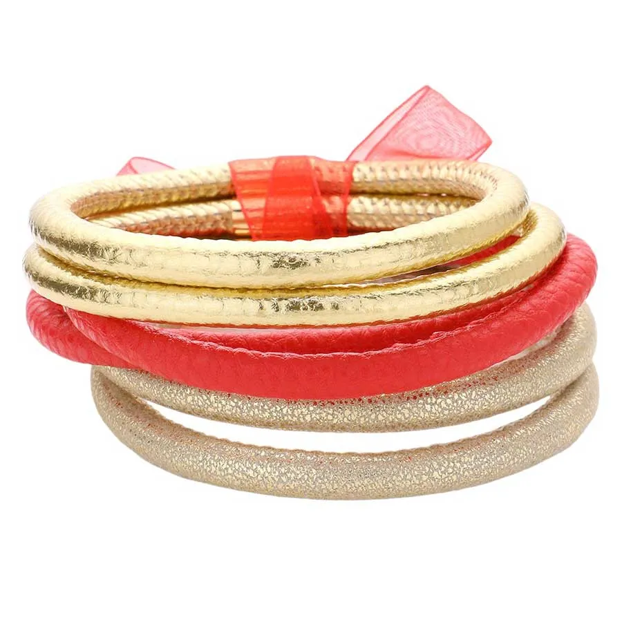 6pcs Faux Leather Tube Bangle Bracelets