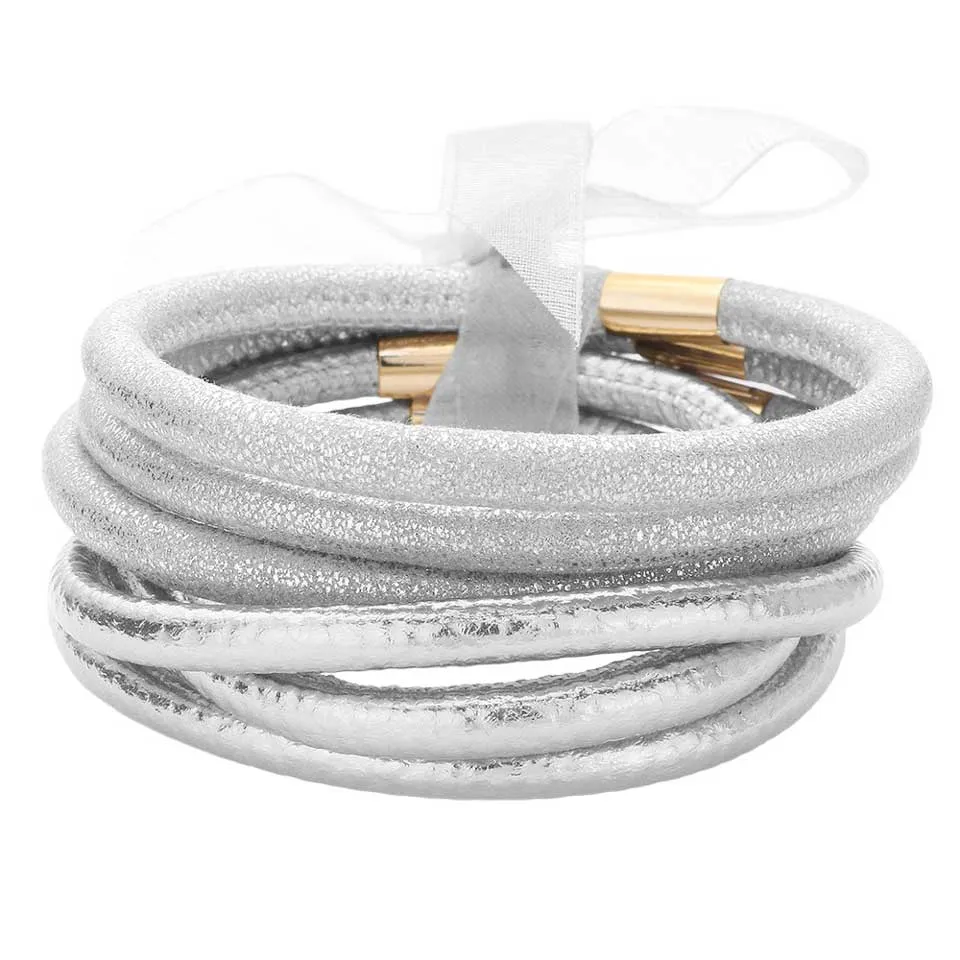 6pcs Faux Leather Tube Bangle Bracelets