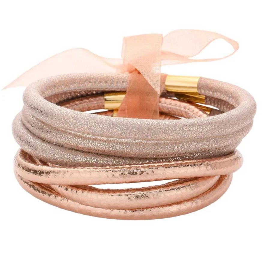 6pcs Faux Leather Tube Bangle Bracelets