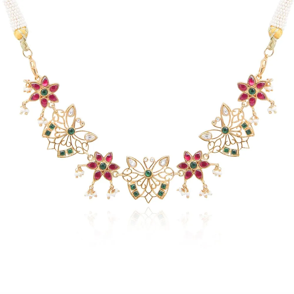 92.5 silver butterfly kundan Jadau necklace