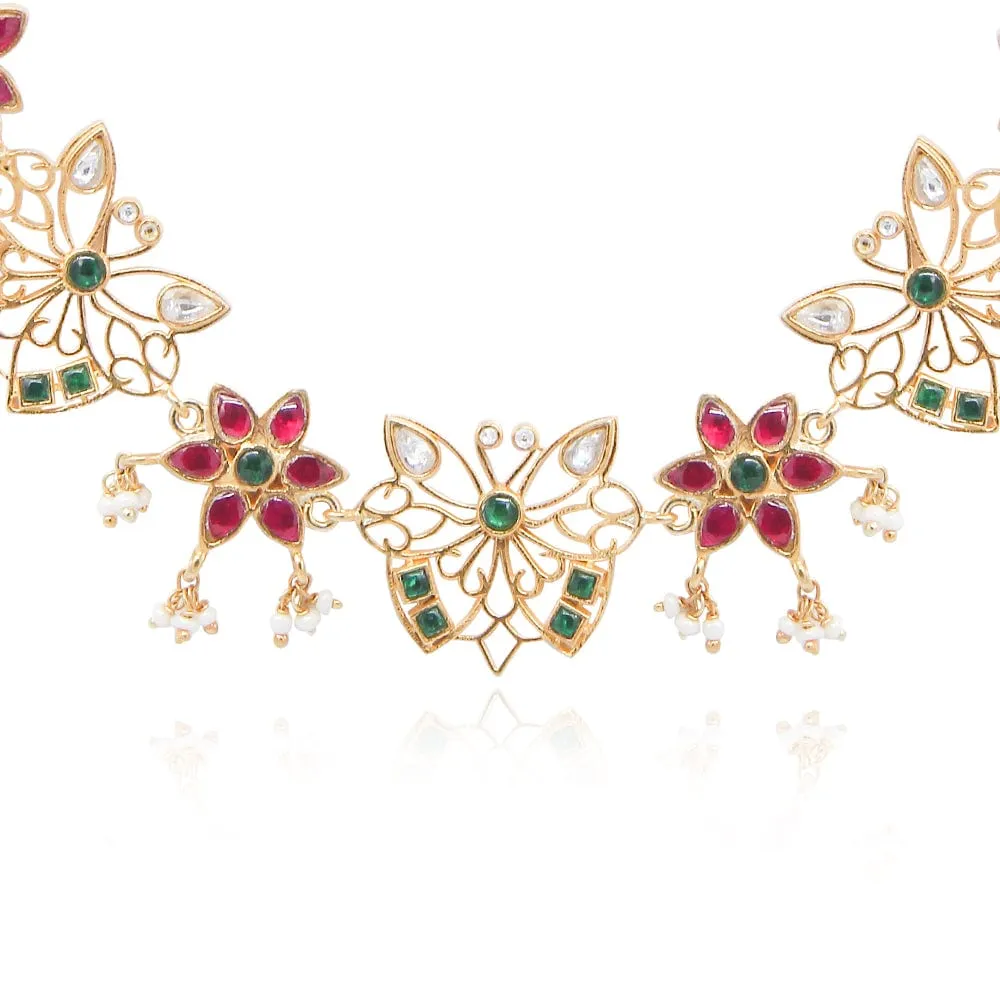 92.5 silver butterfly kundan Jadau necklace