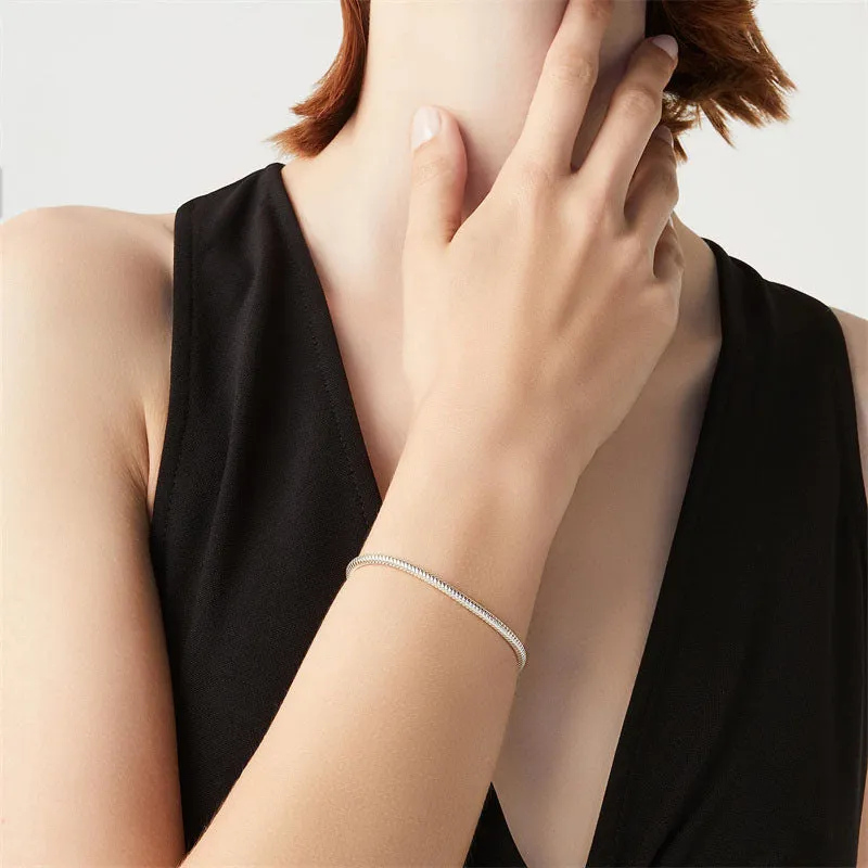 925 Sterling Silver Italian 3mm Snake Chain Bracelet for Women Men Teen Girls, Charm Bracelet