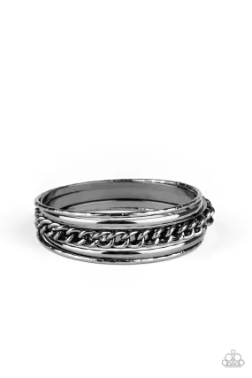 A Piece of The Action Gunmetal Black Bangle Bracelet Set - Paparazzi Accessories