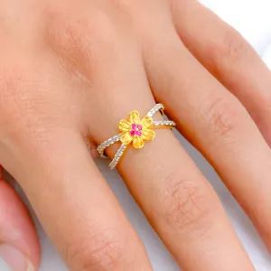 Accented Red Flower CZ Ring