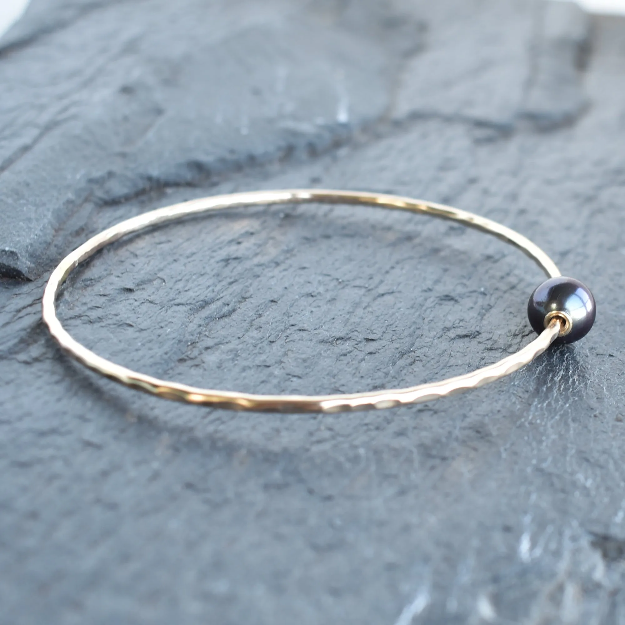 Adult Black Freshwater Pearl Bangle with Grommet