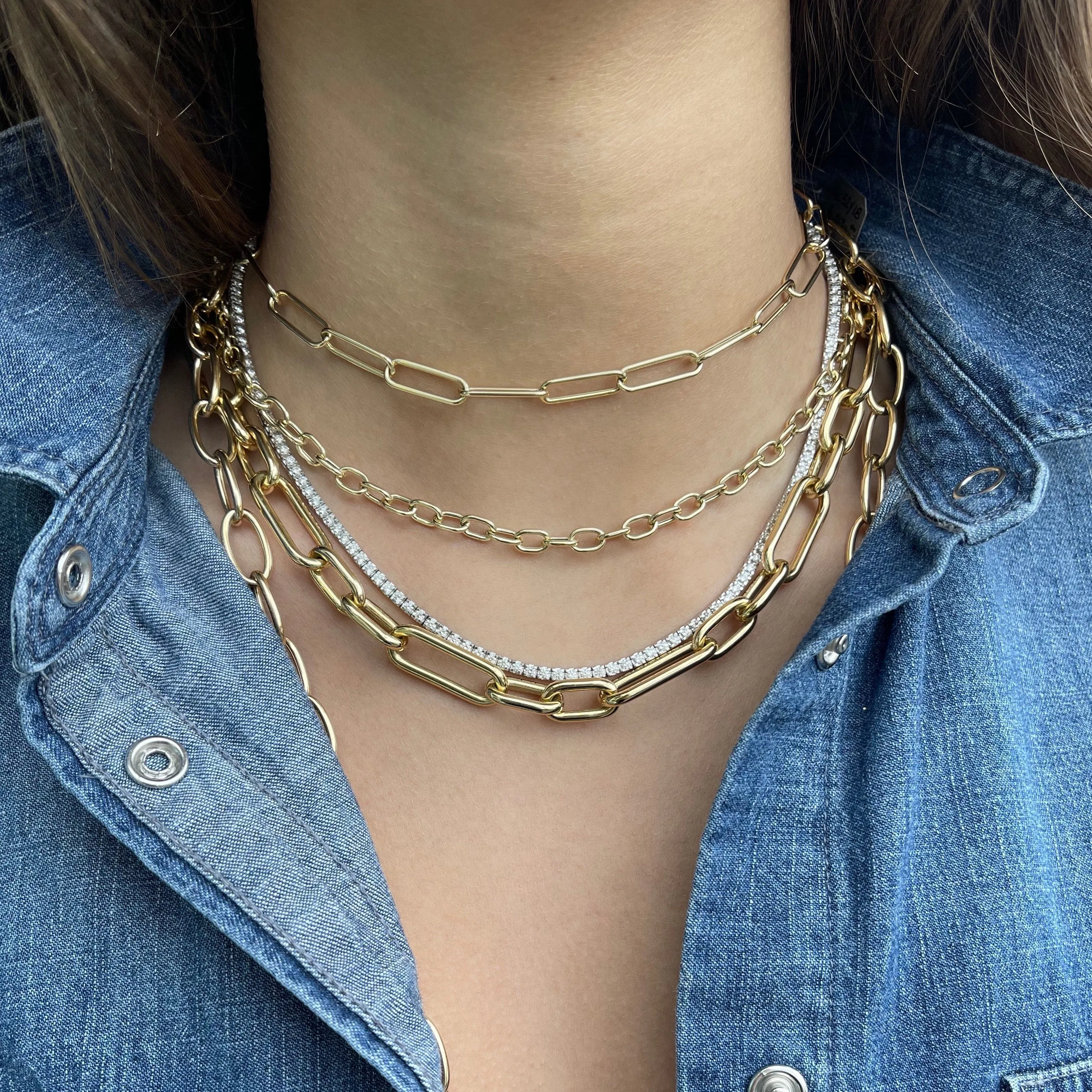 AFJ Gold Collection - Oval Link Chain Necklace,  Length 16- 18, Yellow Gold