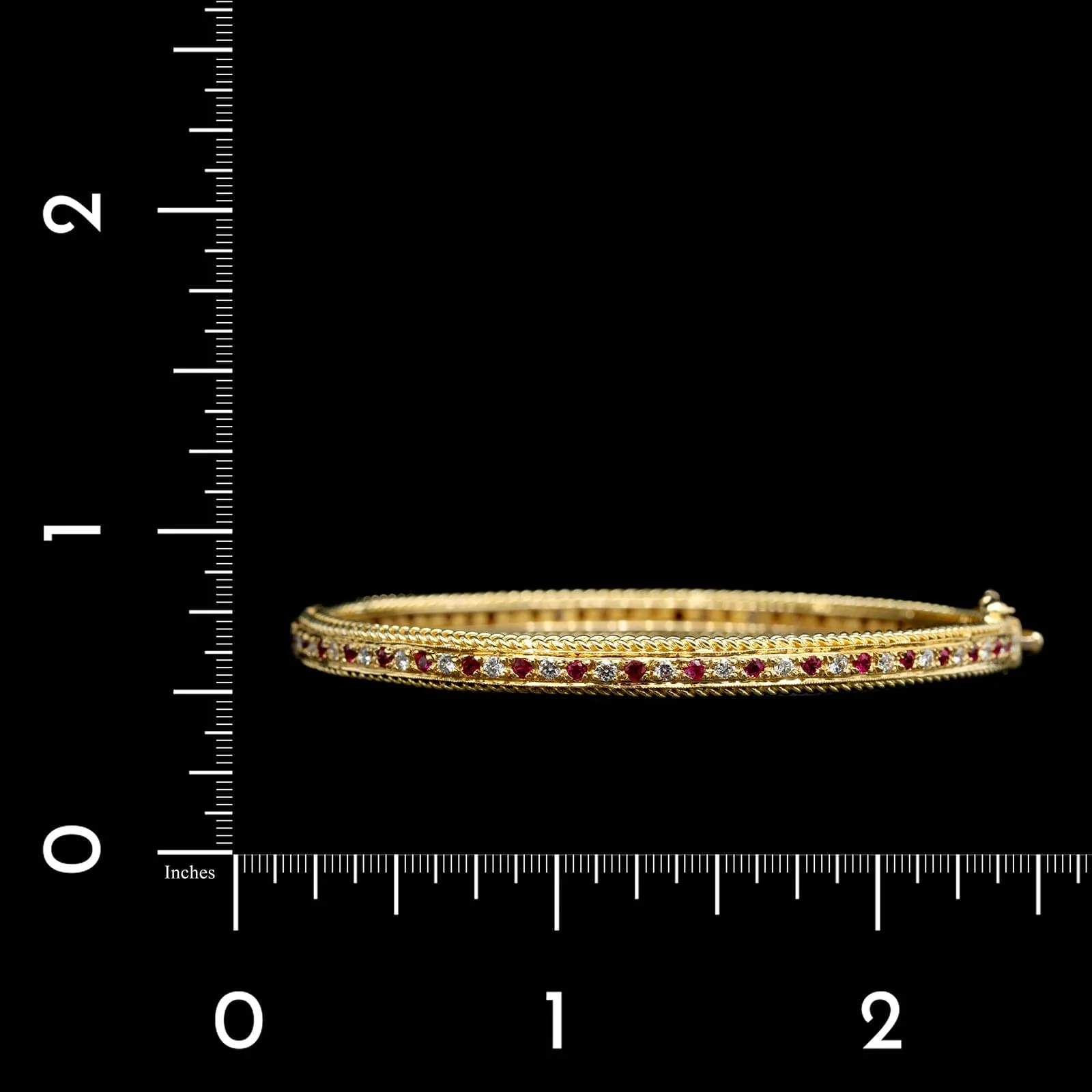 A.G.A. Correa & Sons 18K Yellow Gold Estate Diamond and Ruby Rope Bands Bangle
