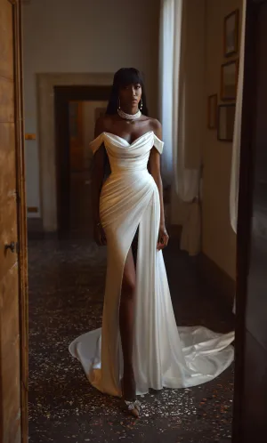 ALYCE Paris 7106 Bridal Cowl Slit Straight Dress