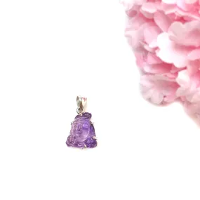 AMETHYST Gemstone 925 Sterling Silver Pendant : 3.96gms Natural Untreated Purple Amethyst Hand Carved Lord Shiva Prong Set Pendant 1"