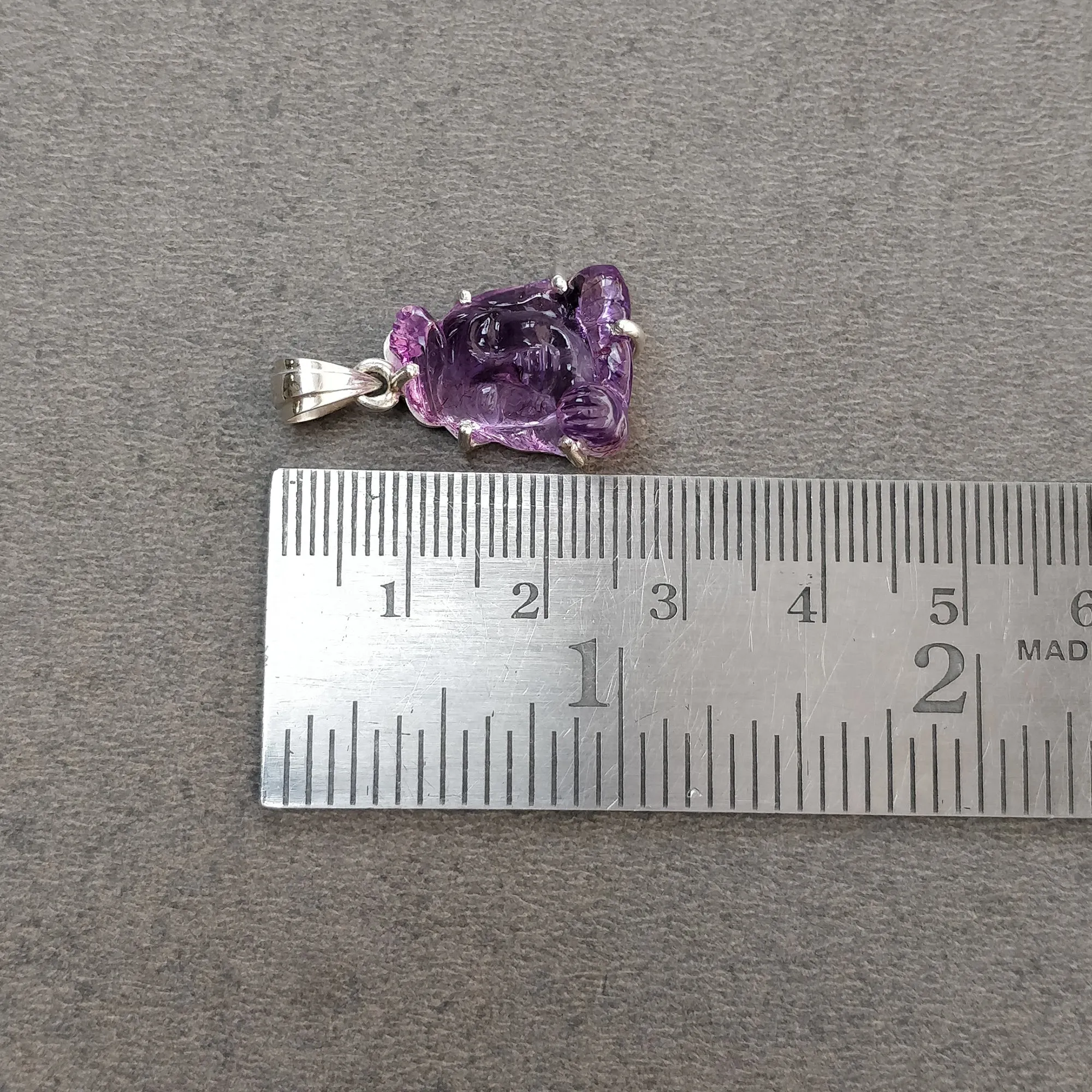 AMETHYST Gemstone 925 Sterling Silver Pendant : 3.96gms Natural Untreated Purple Amethyst Hand Carved Lord Shiva Prong Set Pendant 1"