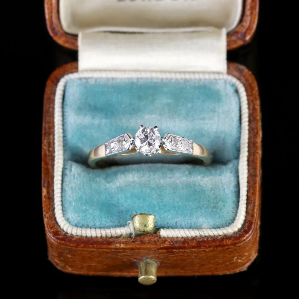 Antique Edwardian Diamond Engagement Ring 18Ct Gold Plat Circa 1915
