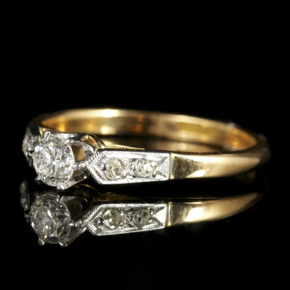 Antique Edwardian Diamond Engagement Ring 18Ct Gold Plat Circa 1915
