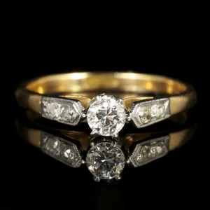 Antique Edwardian Diamond Engagement Ring 18Ct Gold Plat Circa 1915