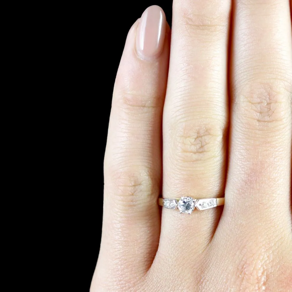 Antique Edwardian Diamond Engagement Ring 18Ct Gold Plat Circa 1915