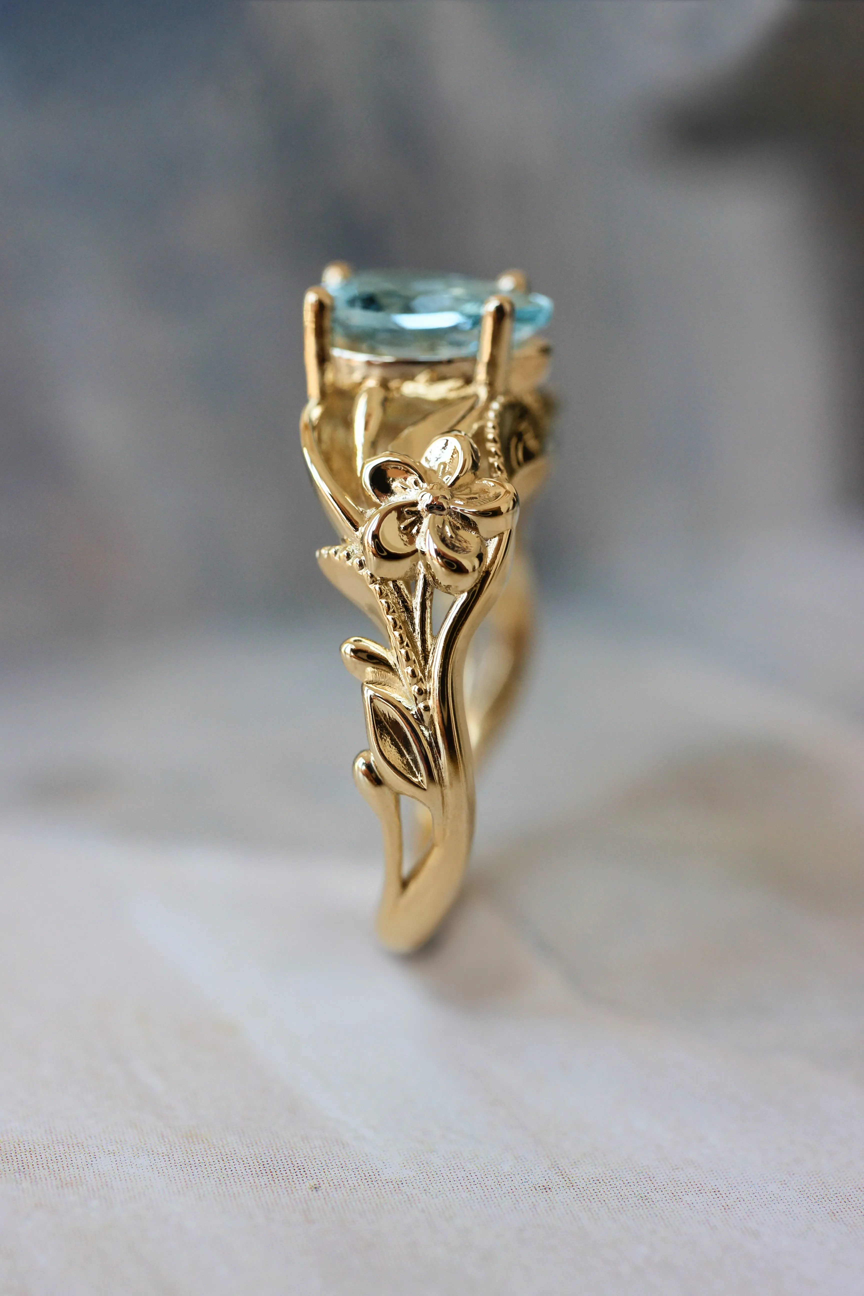 Aquamarine bridal ring set, art nouveau ring / Eloise