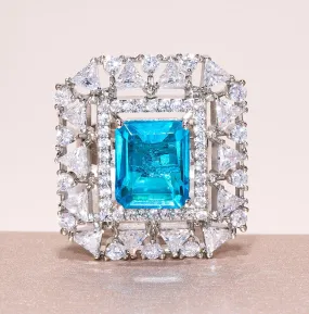 Aria Doublet Aqua Blue White Gold Indian Jewelry Cocktail Ring by Jaipur Rose