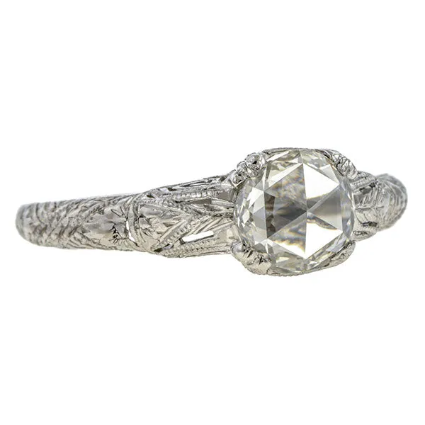 Art Deco Rose Cut Diamond Engagement Ring, 0.68ct.