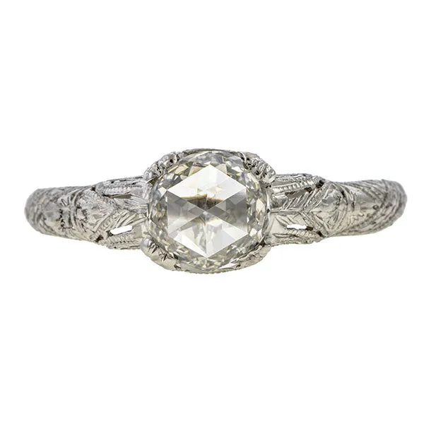 Art Deco Rose Cut Diamond Engagement Ring, 0.68ct.
