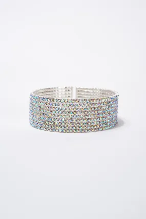 Aurelia Adjustable 7 Row Rhinestone Tennis Bangle Cuff - Silver Iridescent