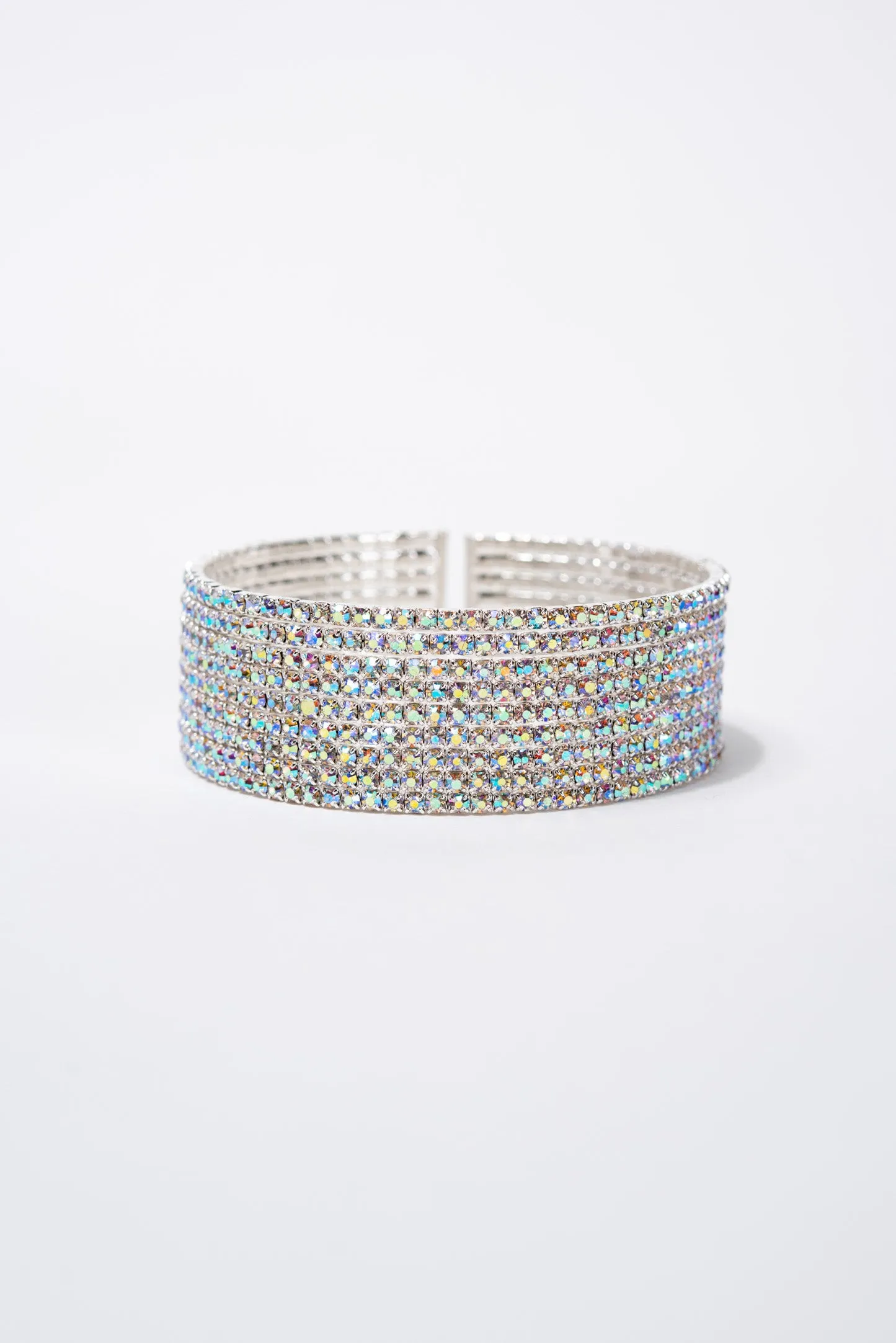 Aurelia Adjustable 7 Row Rhinestone Tennis Bangle Cuff - Silver Iridescent