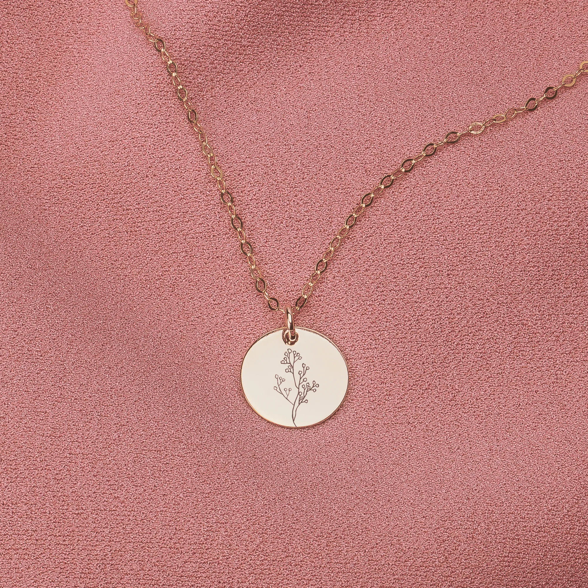 Baby's Breath Flowers Disc Necklace