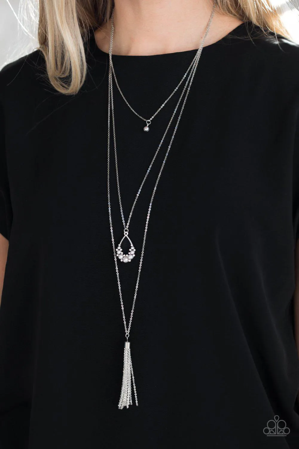 Be Fancy Silver Pearl and Tassel Necklace - Paparazzi Accessories