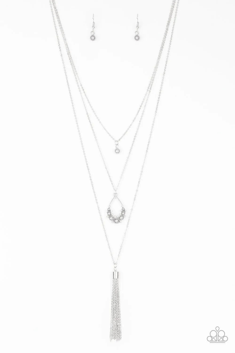 Be Fancy Silver Pearl and Tassel Necklace - Paparazzi Accessories