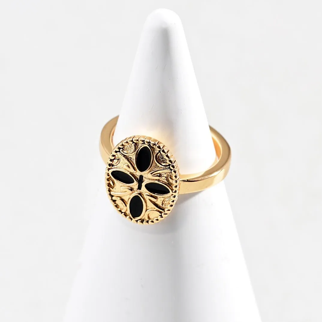 Black Cross Print Enamel Glaze Ring