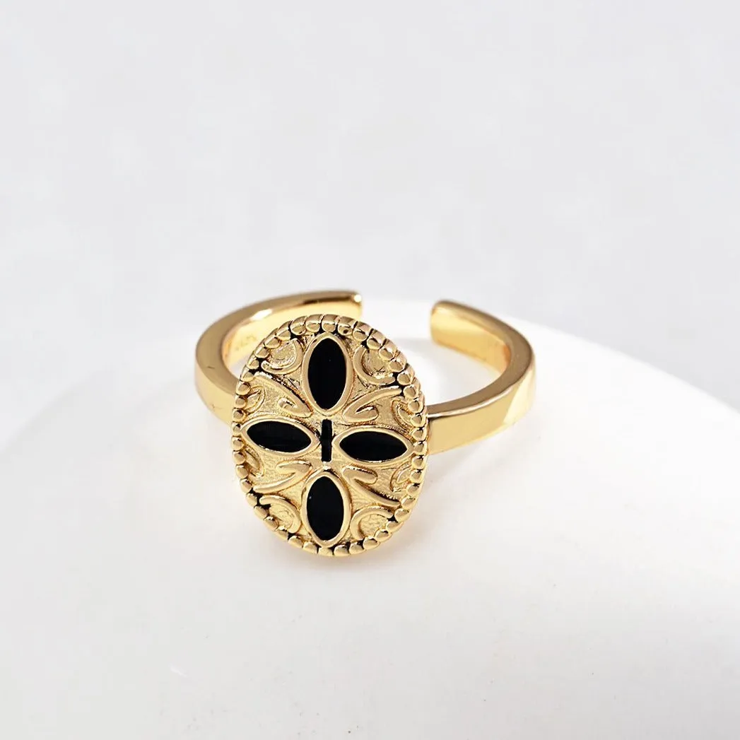 Black Cross Print Enamel Glaze Ring