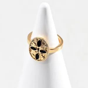 Black Cross Print Enamel Glaze Ring