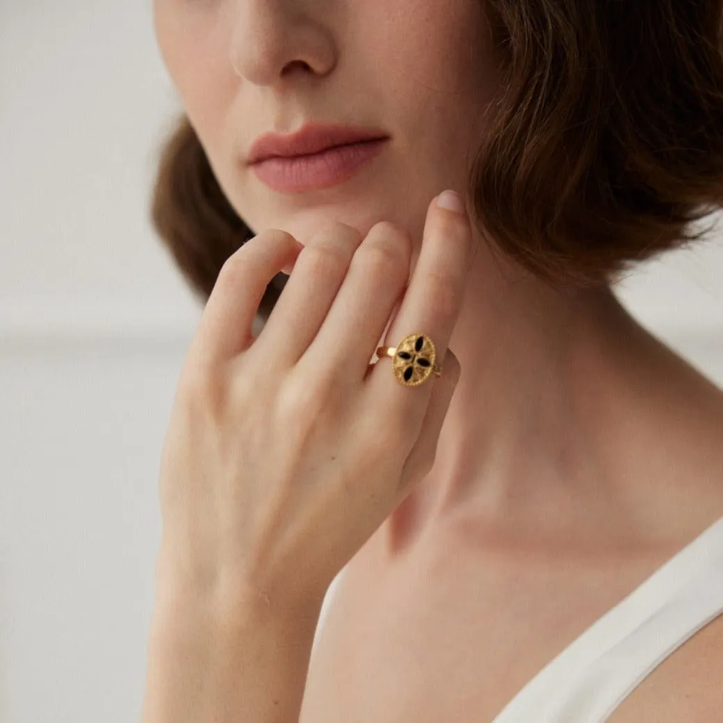 Black Cross Print Enamel Glaze Ring