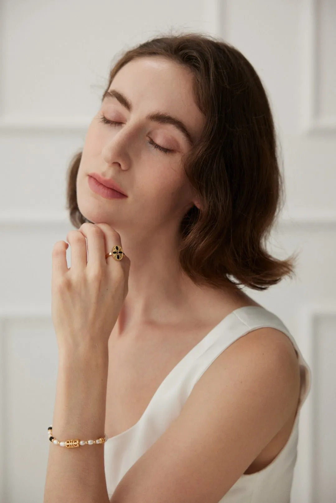 Black Cross Print Enamel Glaze Ring