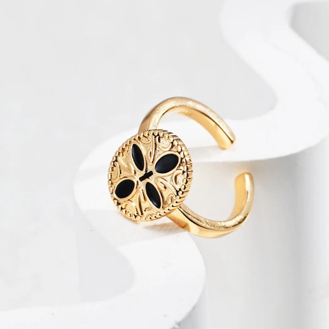 Black Cross Print Enamel Glaze Ring