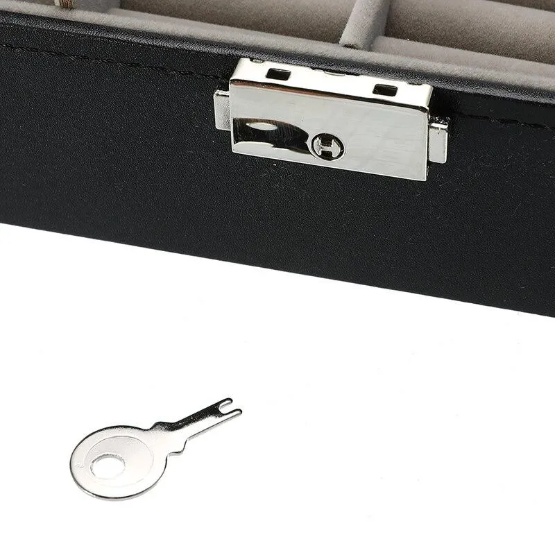 Black Leather Watch and Jewelry Multi Functional Storage Box