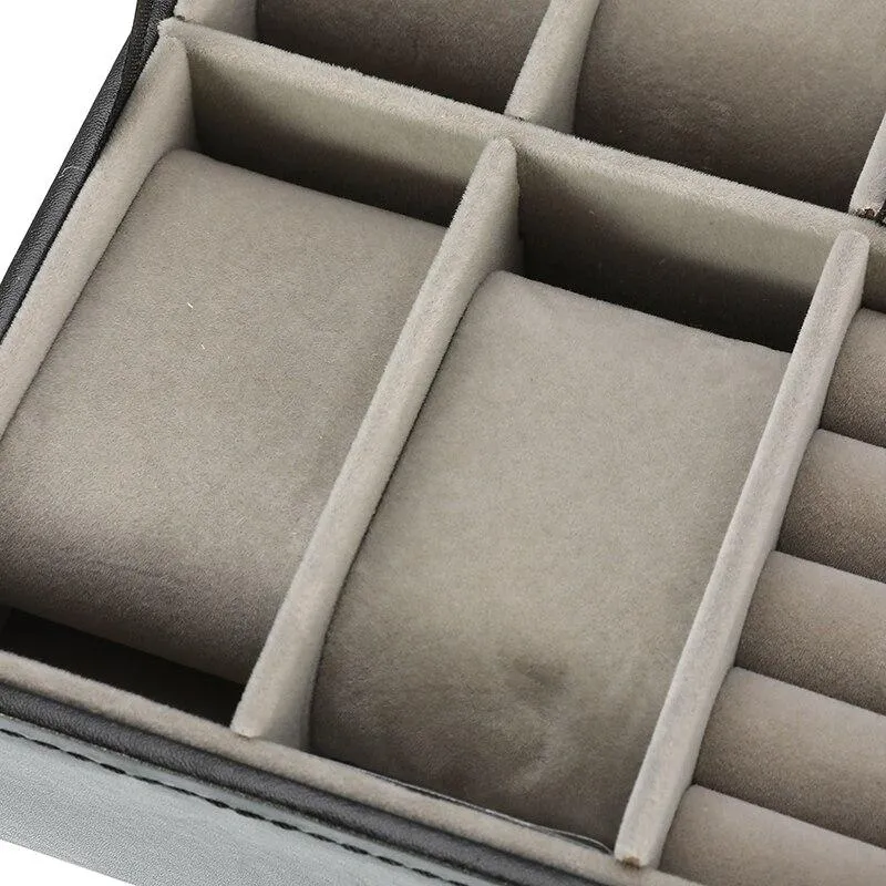 Black Leather Watch and Jewelry Multi Functional Storage Box