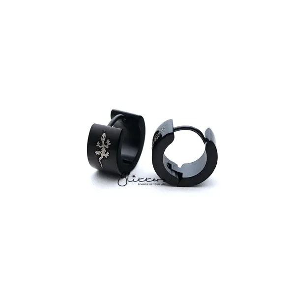 Black Titanium IP Stainless Steel Lizard Huggie Hoop Earrings