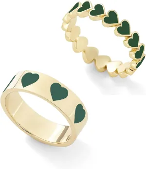 Caiyao 2 Pcs Colorful Enamel Cute Sweet Heart Plain Stackable Finger Ring Gold Band Rings Set Friendship Wedding Festival Jewelry for Women Teens