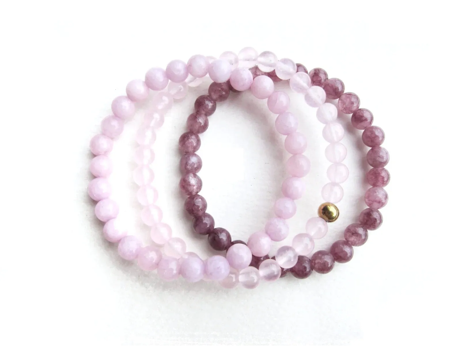 Calming and Balance Kunzite, Lepidolite, Pink Chalcedony Bracelet Set