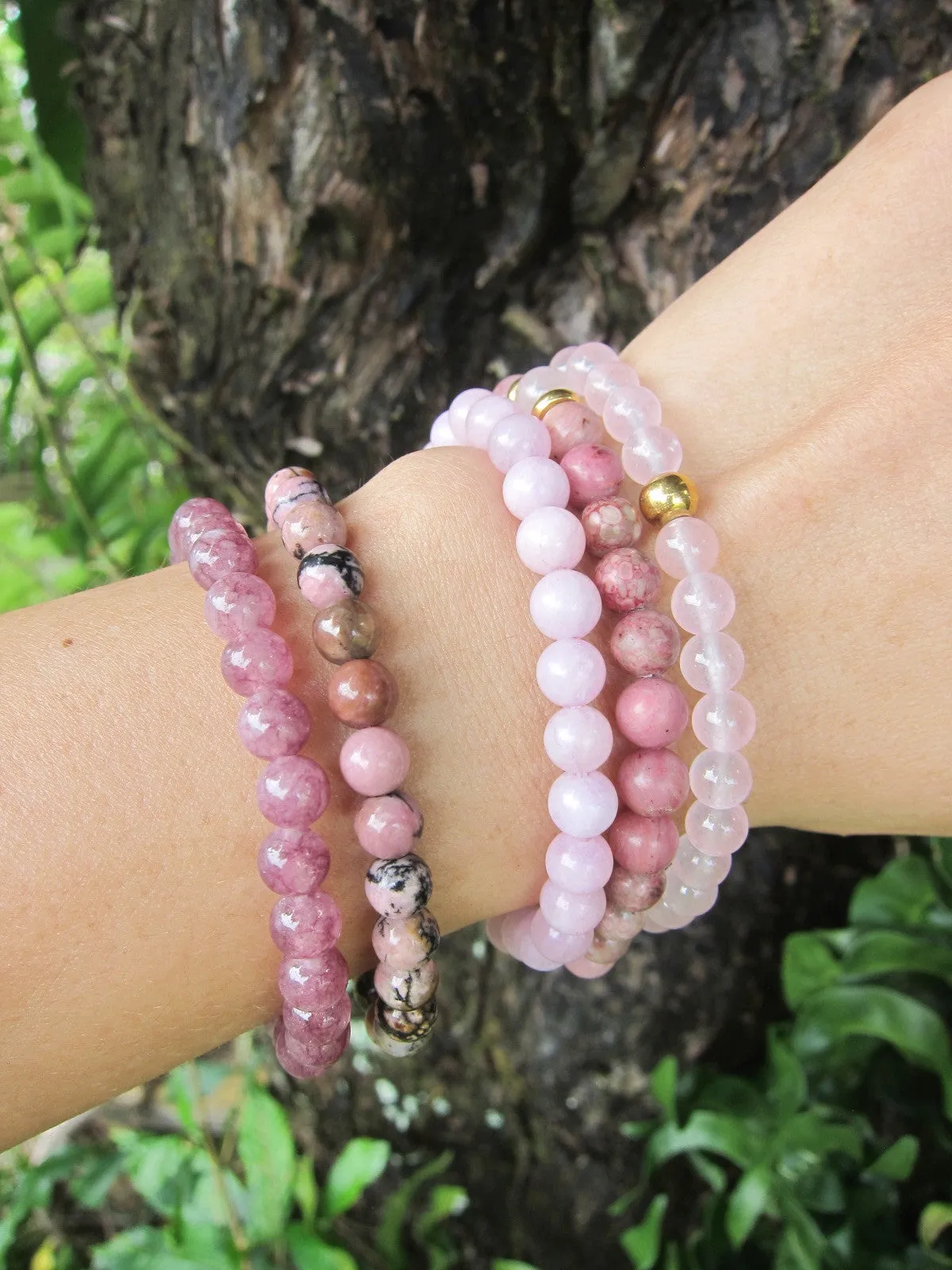 Calming and Balance Kunzite, Lepidolite, Pink Chalcedony Bracelet Set