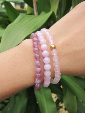 Calming and Balance Kunzite, Lepidolite, Pink Chalcedony Bracelet Set