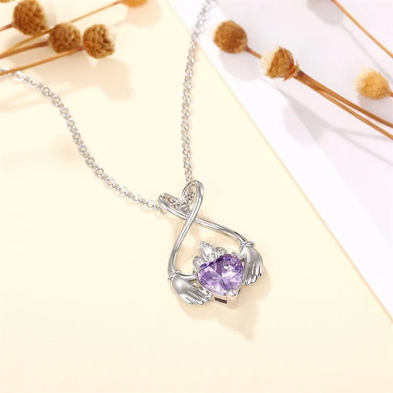 Charming Purple Hold My Heart CZ Necklace