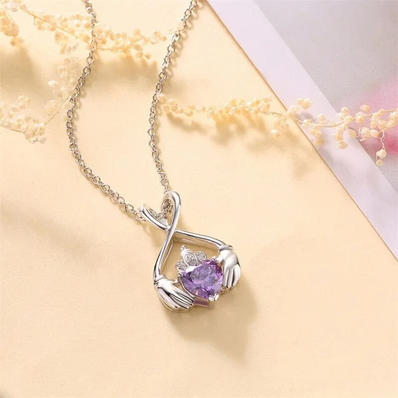 Charming Purple Hold My Heart CZ Necklace