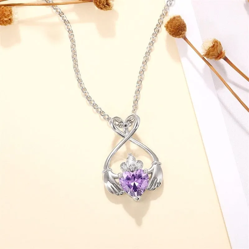 Charming Purple Hold My Heart CZ Necklace