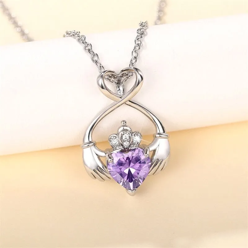 Charming Purple Hold My Heart CZ Necklace