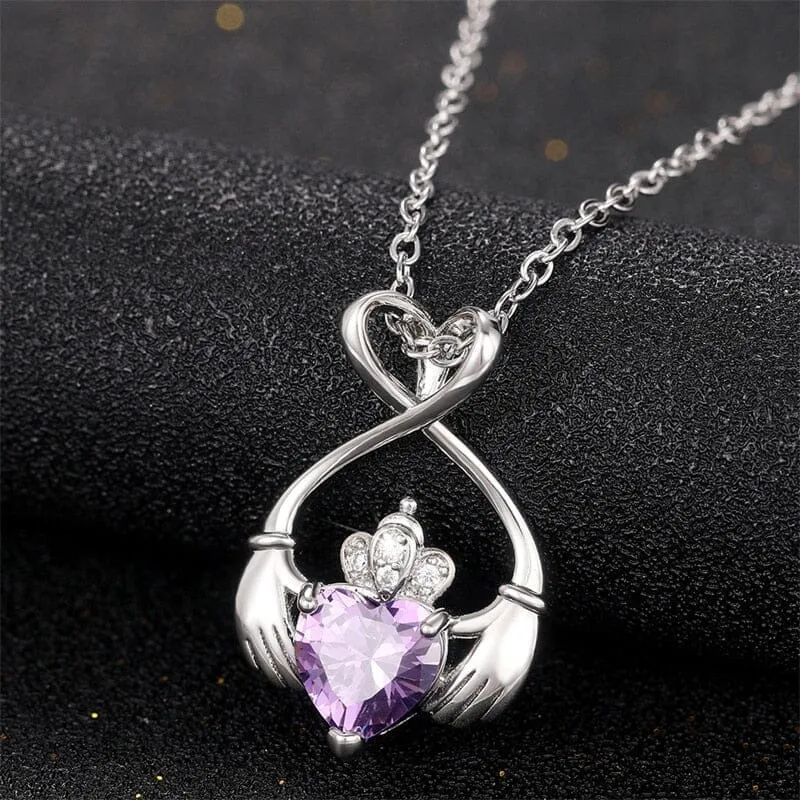 Charming Purple Hold My Heart CZ Necklace