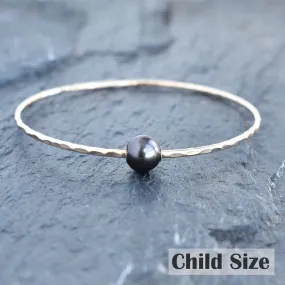 Child Black Freshwater Pearl Bangle with Grommet