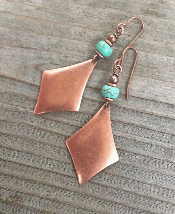 Copper and Turquoise Geometric Dangle Earrings
